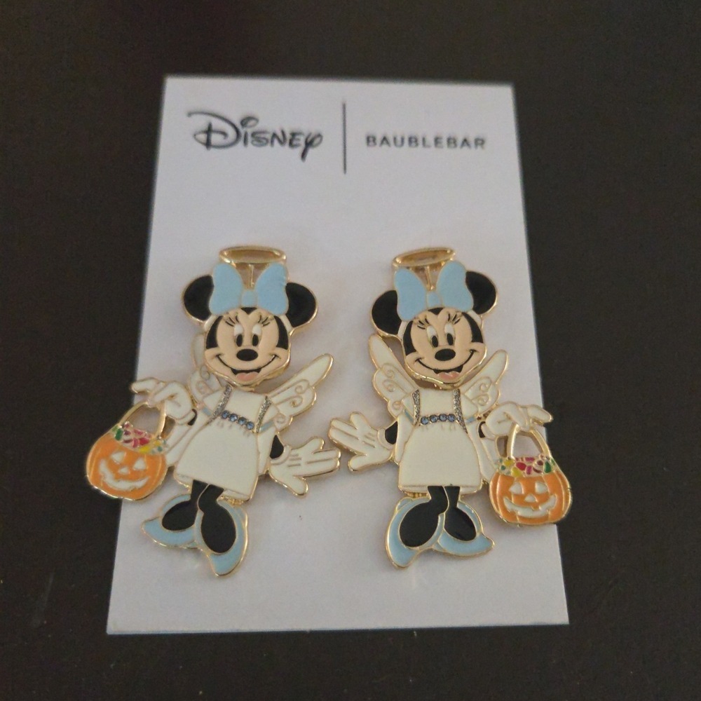Disney BaubleBar Minnie Mouse Angel Halloween Enamel Drop Earrings Gold‎ Tone